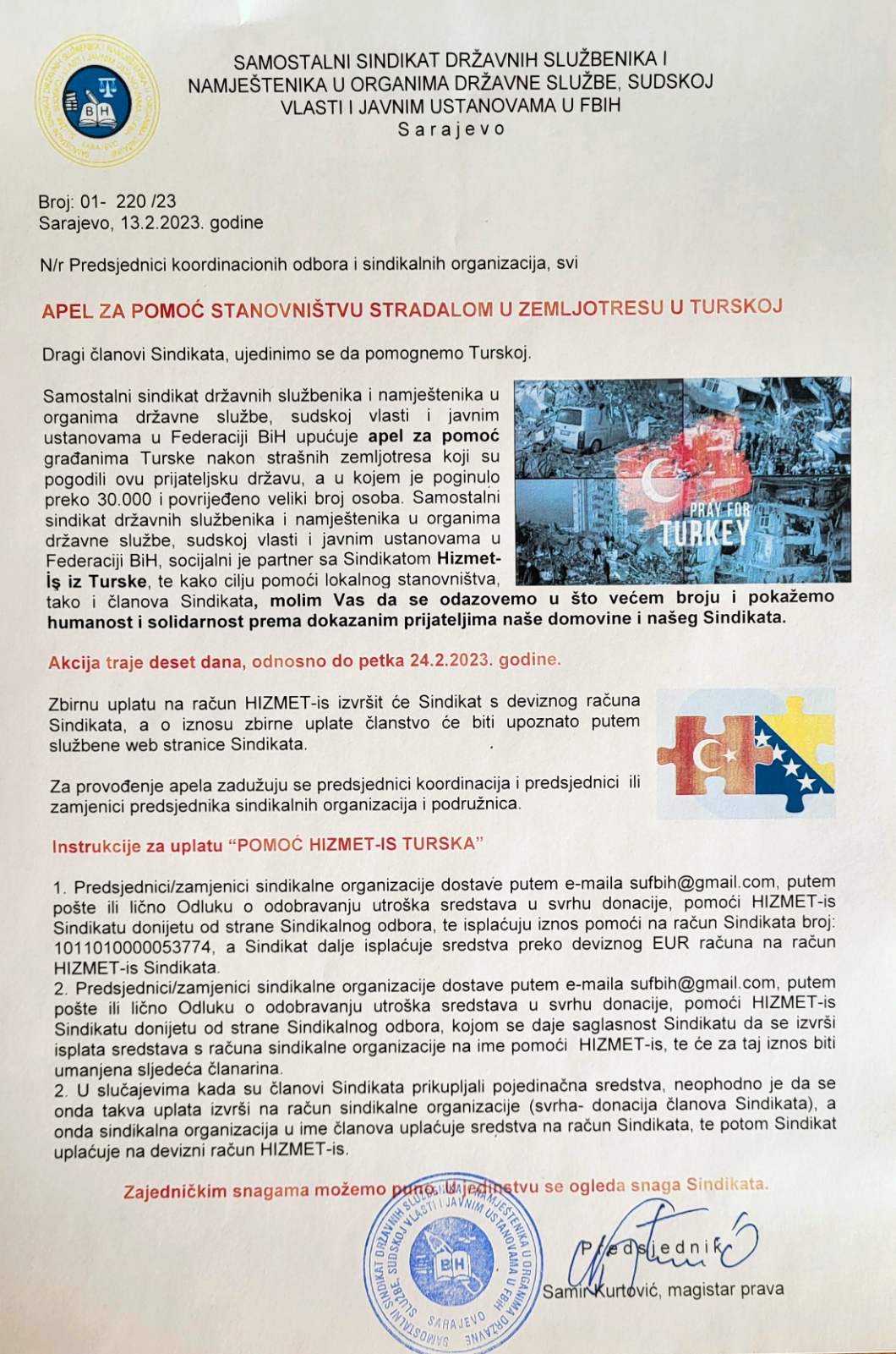 Apel Za Pomoc Povodom Zemljotresa U Turskoj